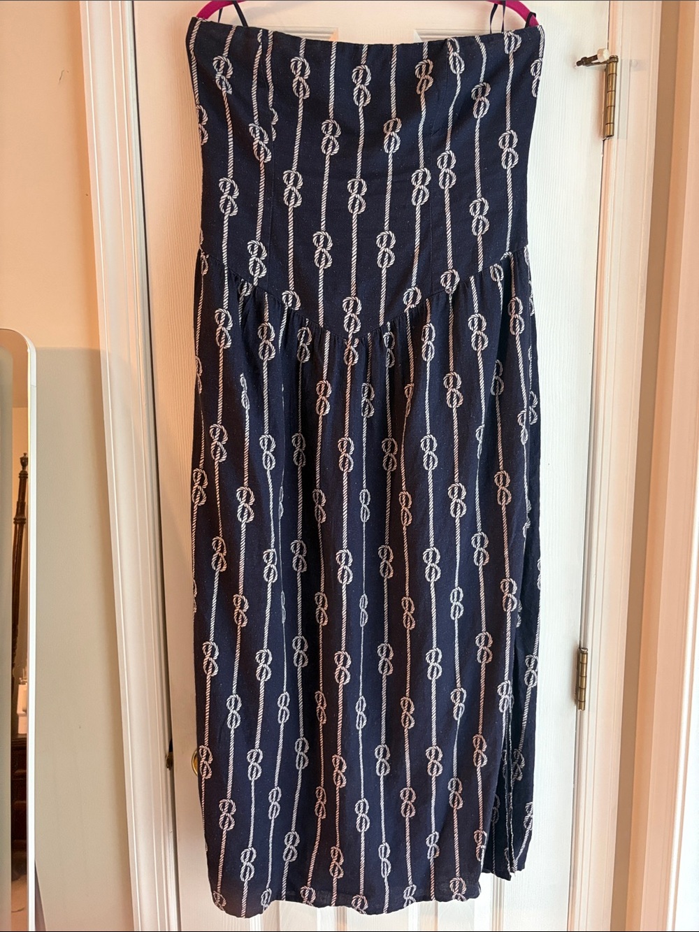 Celandine by Anthropologie Strapless Navy Rope-Print Midi Dress